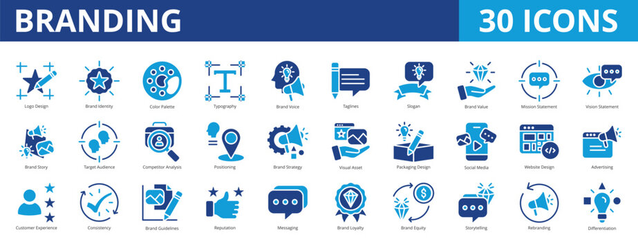 Branding icon pack dual tone collection set for business and corporate