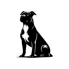 Naklejka premium Strong pitbull silhouette logo with attentive upright posture and uplifted gaze in bold monochrome vector illustration