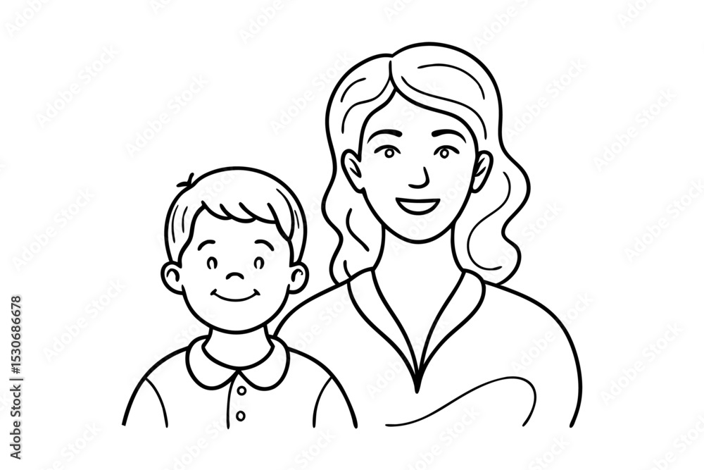 Poster happy mother and child continuous line drawing isolated on transparent background