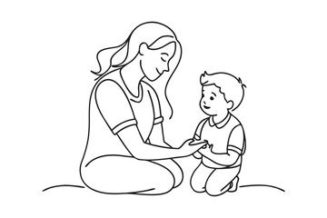 Happy mother and child continuous line drawing isolated on transparent background