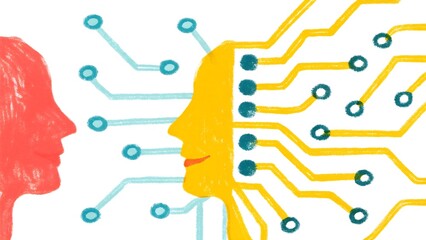 Human and ai face each other, symbolizing ai integration in education.