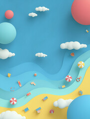 Stylized layered shoreline features playful shapes floating across textured surface.