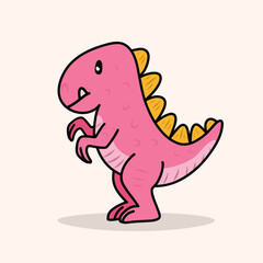 Naklejka premium Cute Pink Cartoon Dinosaur Character