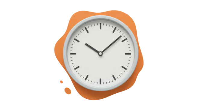 Isolated clock with orange splash