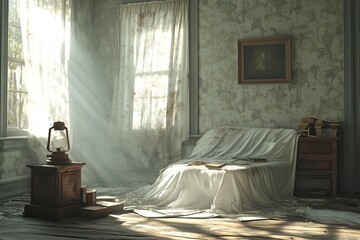 Realistic Illustration of an Abandoned Room with Forgotten Items