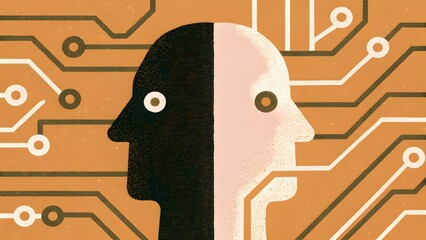 Duality of ai ethics: human silhouette with circuit background symbolizing tech integration and moral dilemmas.