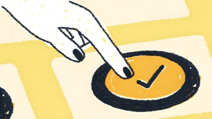 Hand pressing a checkmark button, symbolizing decision-making and affirmation.
