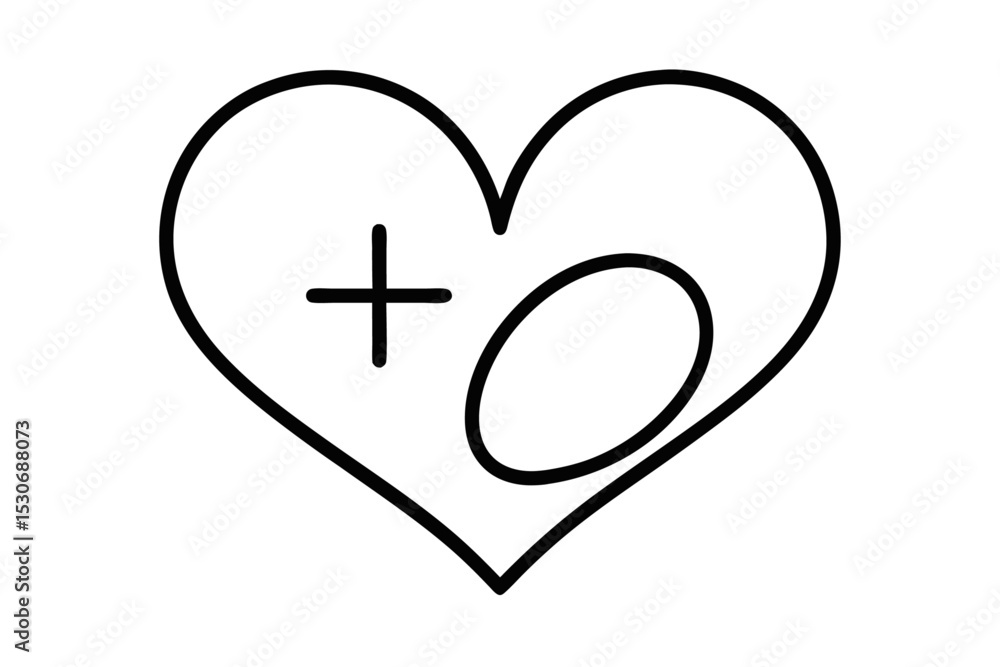 Poster continuous line drawing of a heart shape with a plus sign isolated on transparent background