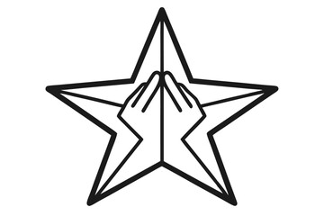 Fototapeta premium Human hand holding star icon evaluation sign one line art design isolated on transparent background