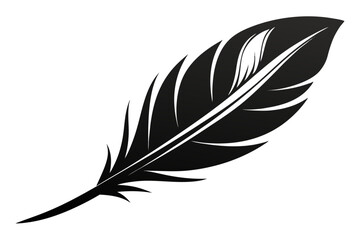 Fototapeta premium Elegant black feather line art illustration isolated on transparent background