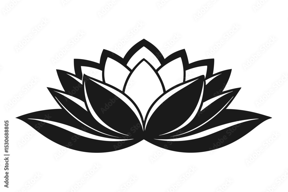 Poster elegant single line drawing of a lotus flower with layered petals isolated on transparent background