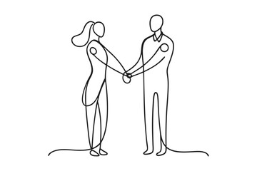 Obraz premium Continuous line drawing of a man and woman handshaking isolated on transparent background