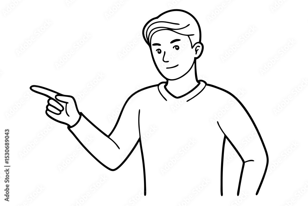 Poster simple line drawing of a man guiding with his index finger isolated on transparent background