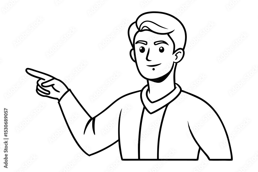 Poster stylish man guiding with index finger single line art isolated on transparent background