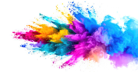 colorful pigment powder, explosion of colored powder exploding isolated on white back