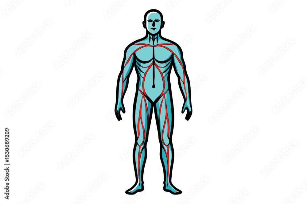 Poster human figure in anatomical pose continuous line drawing isolated on transparent background