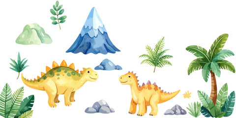 Cute and funny little dinosaur vector illustration on white background