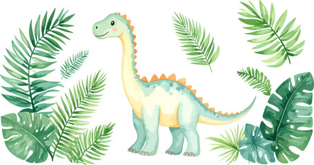 Cute and funny little dinosaur vector illustration on white background