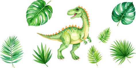 Obraz premium Cute and funny little dinosaur vector illustration on white background