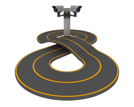 Fototapeta CCTV Camera on road. Isolated 3D illustration on white background