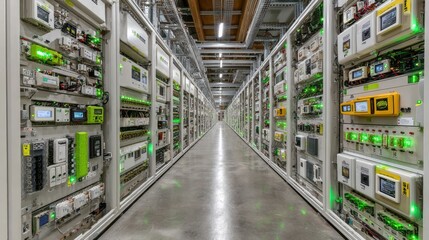 Modern Electrical Control Room with Digital Displays and Equipment