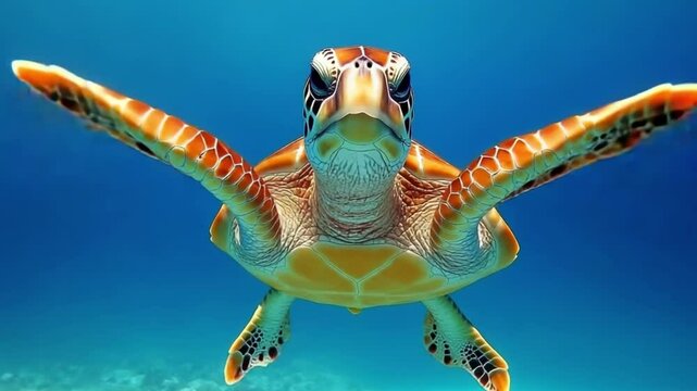Sea Turtle in Vibrant Underwater Colors