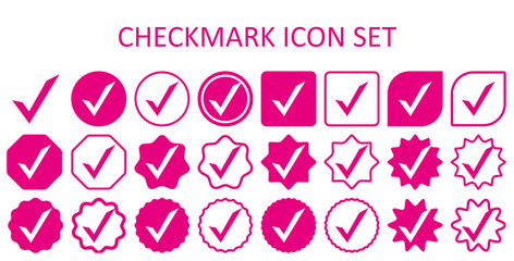 Magenta checkmark icon set. Pink checkmark icon set. Accept checkmark icon set. Approved symbol. Checklist chechkmark icon symbols vector illustration