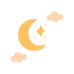 Crescent moon with clouds and star in pastel style