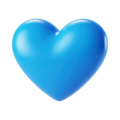 3D rendering of a smooth and glossy blue heart shape isolated on white and transparent background