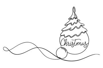 Merry christmas single continuous line art holiday design isolated on transparent background