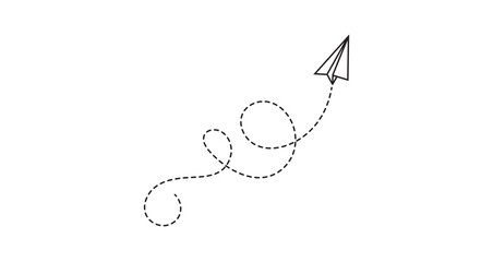 Paper Airplane Dashed Flight Path Icon &ndash; Minimal Vector Design
