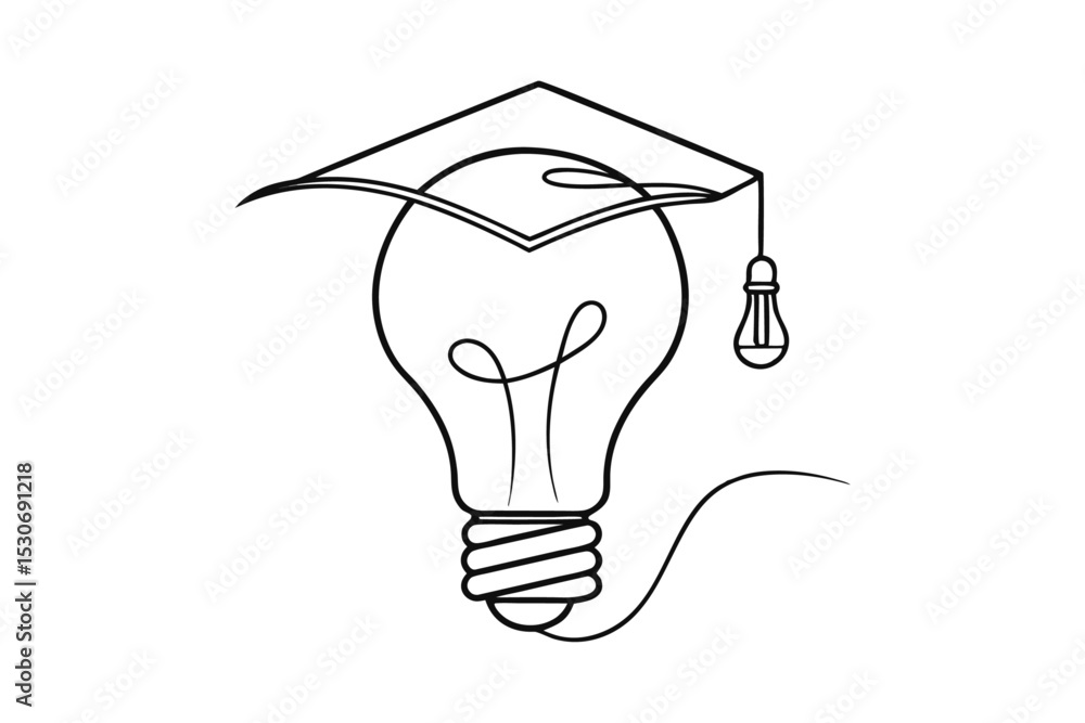 Poster continuous line drawing of a light bulb isolated on transparent background