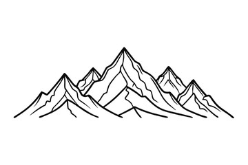 Continuous line drawing of a mountain range landscape isolated on transparent background
