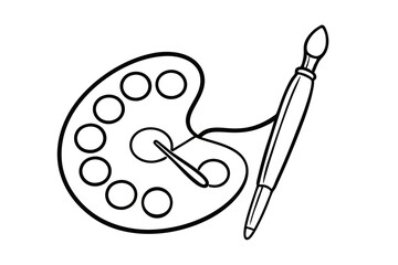 Single line art palette and brush icon design isolated on transparent background