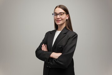 Confident Young Professional Ready to Take on Challenges With Poise in a Stylish Outfit Against a...