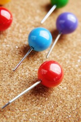 Colorful Push Pins on Cork Board - Office and Home Organization Image.