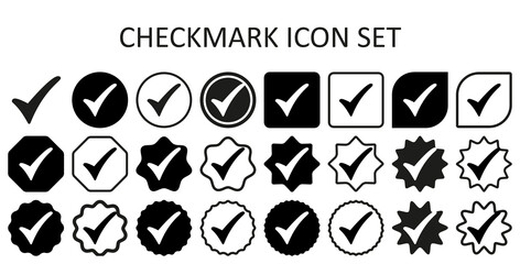 Black checkmark icon set. Accept checkmark icon set. Approved symbol. Checklist chechkmark icon symbols vector illustration