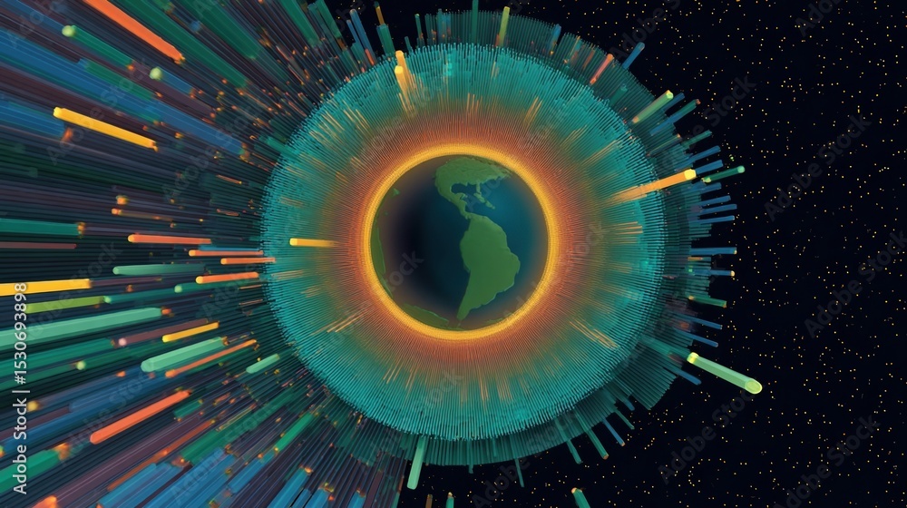 Aufkleber a visually striking topdown view of a planet encircled by an animated firewall showcasing the dynami