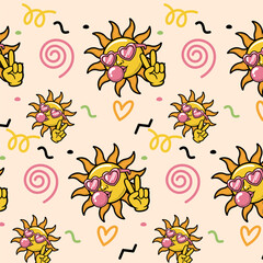 Cool Sun with Bubble Seamless Pattern
