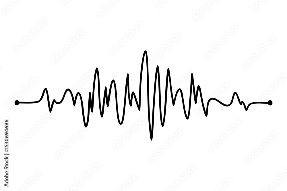 Poster continuous line sound wave drawing isolated on transparent background