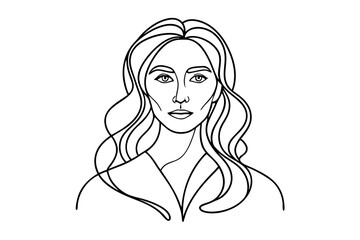 Modern minimalist one line drawing of a face isolated on transparent background