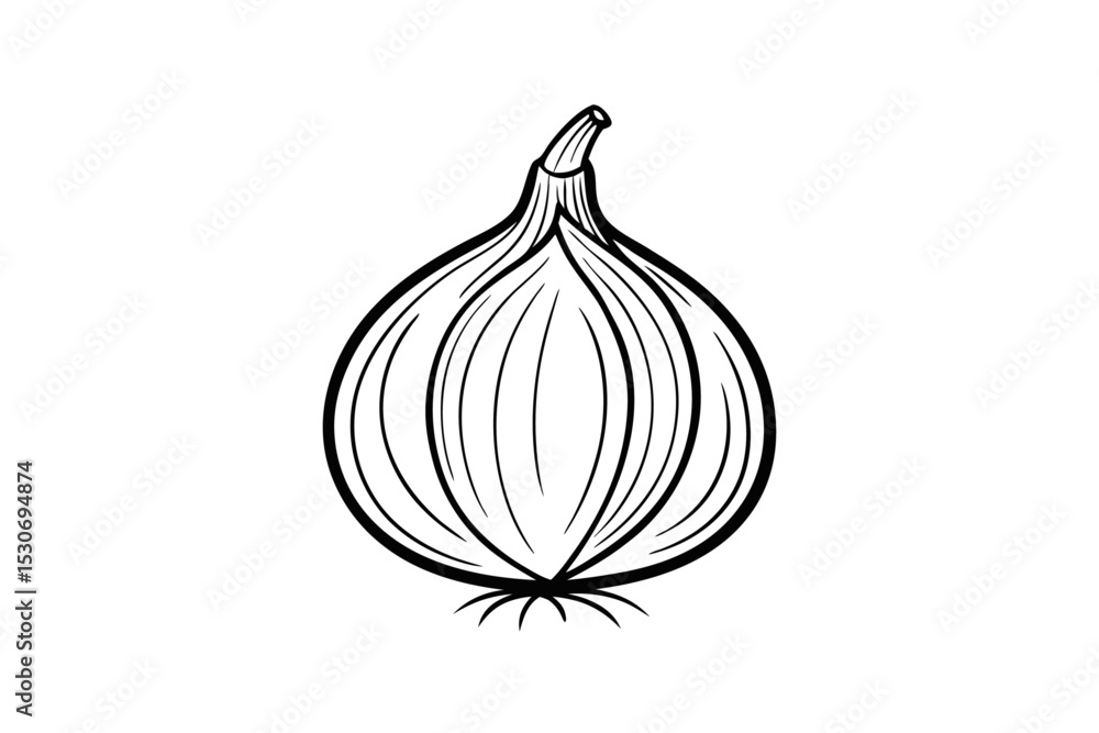 Poster continuous line art drawing of an onion isolated on transparent background