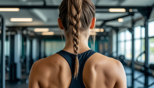 Athletic female figure in the gym from the back. AI generated. - Powered by Adobe