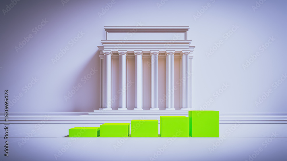 Poster building ascent: a visual representation of growth and progress, featuring a classical building with