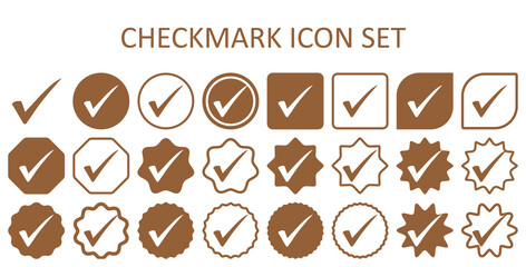 Brown checkmark icon set. Accept checkmark icon set. Approved symbol. Checklist chechkmark icon symbols vector illustration.