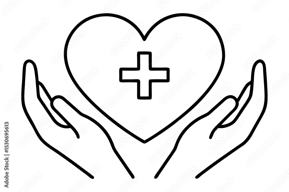 Poster heart shape in hands with plus sign inside isolated on transparent background