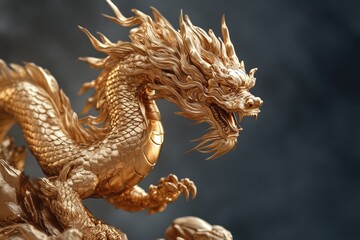 Obraz premium Detailed close-up of a golden dragon sculpture.