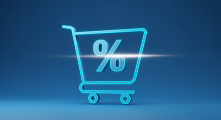 Futuristic Shopping Cart with Metallic Discount Symbol