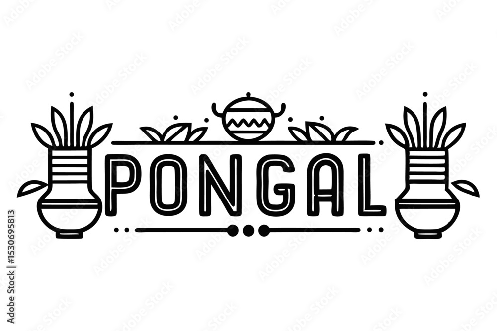 Poster modern continuous line art of pongal festival isolated on transparent background