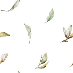 Watercolor magnolia seamless pattern